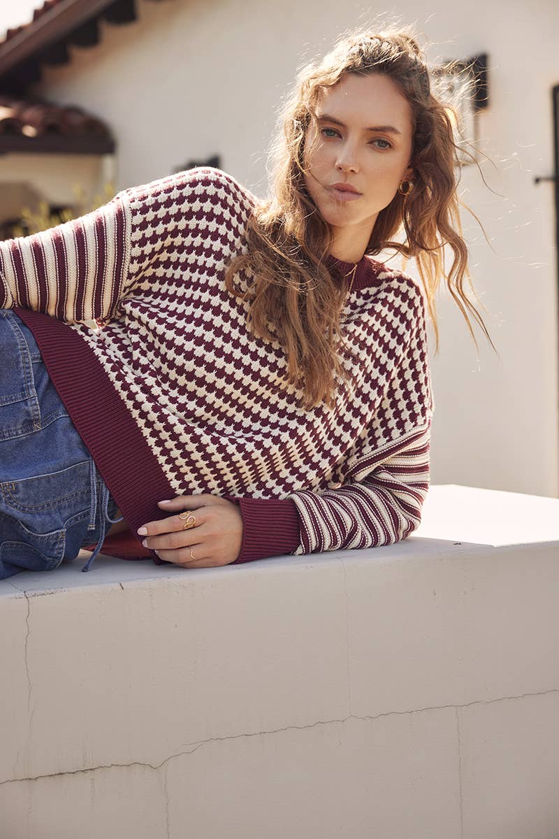 Navy Mixed Knit Stripe Pullover