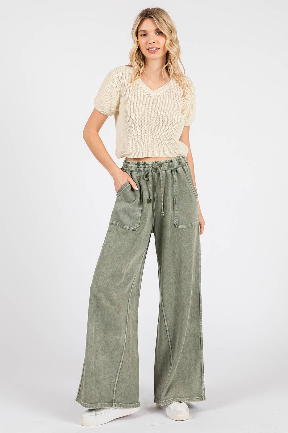 French Terry Wide Leg Pants I Blue