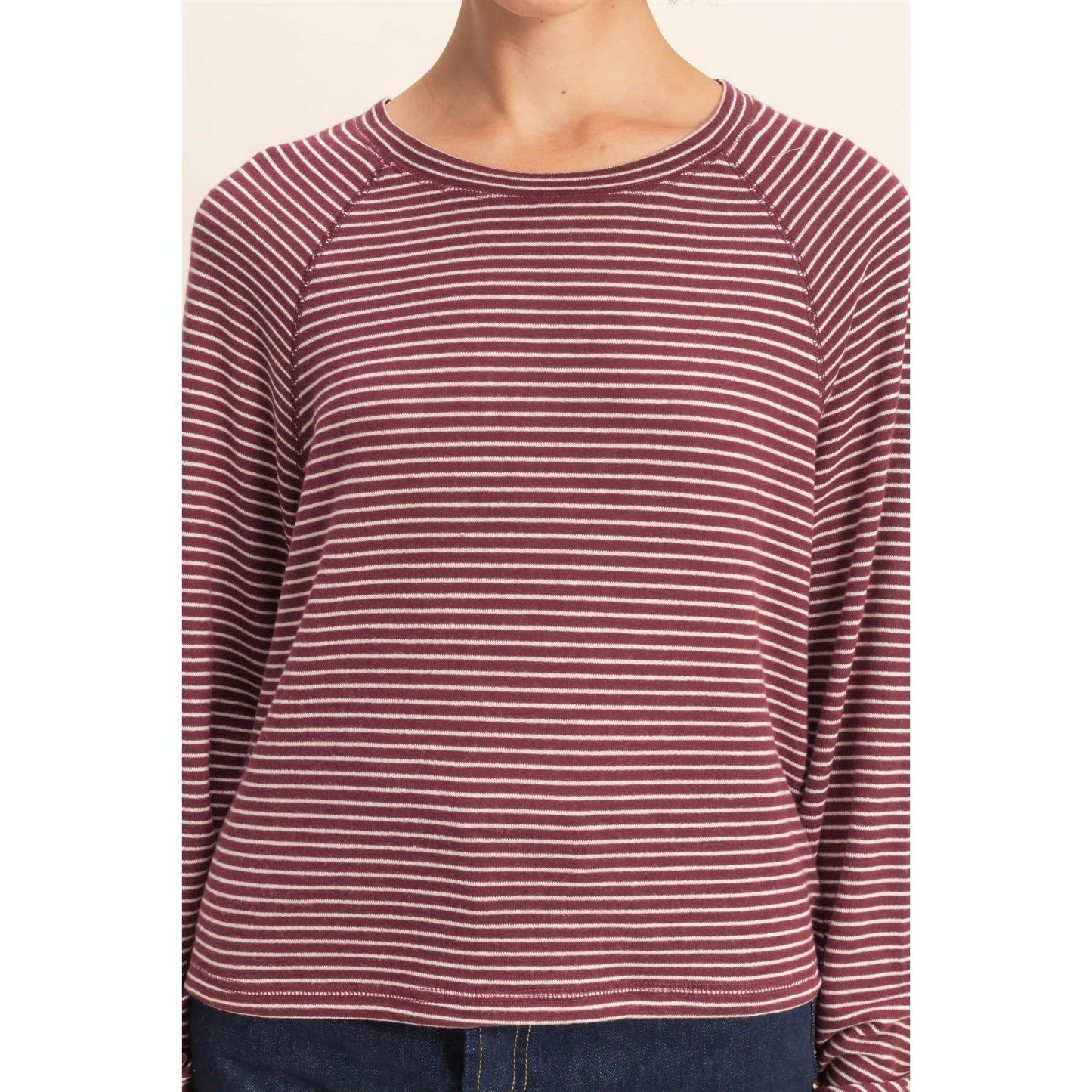 Striped Raglan Long Sleeve Top I Black/Cream