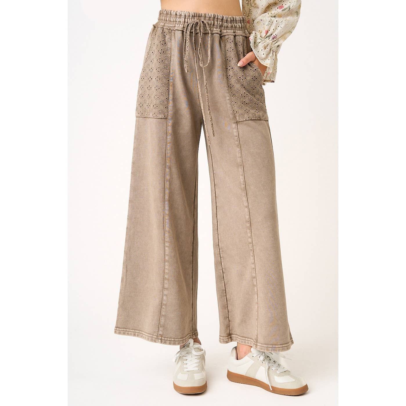 Eyelet Lace Pocket Wide Leg Pants