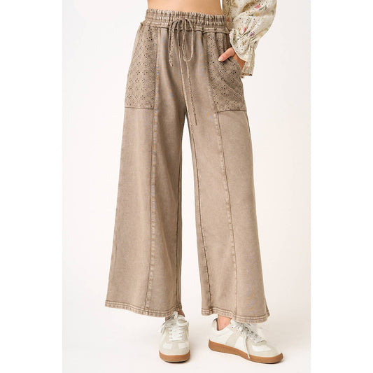 Eyelet Lace Pocket Wide Leg Pants