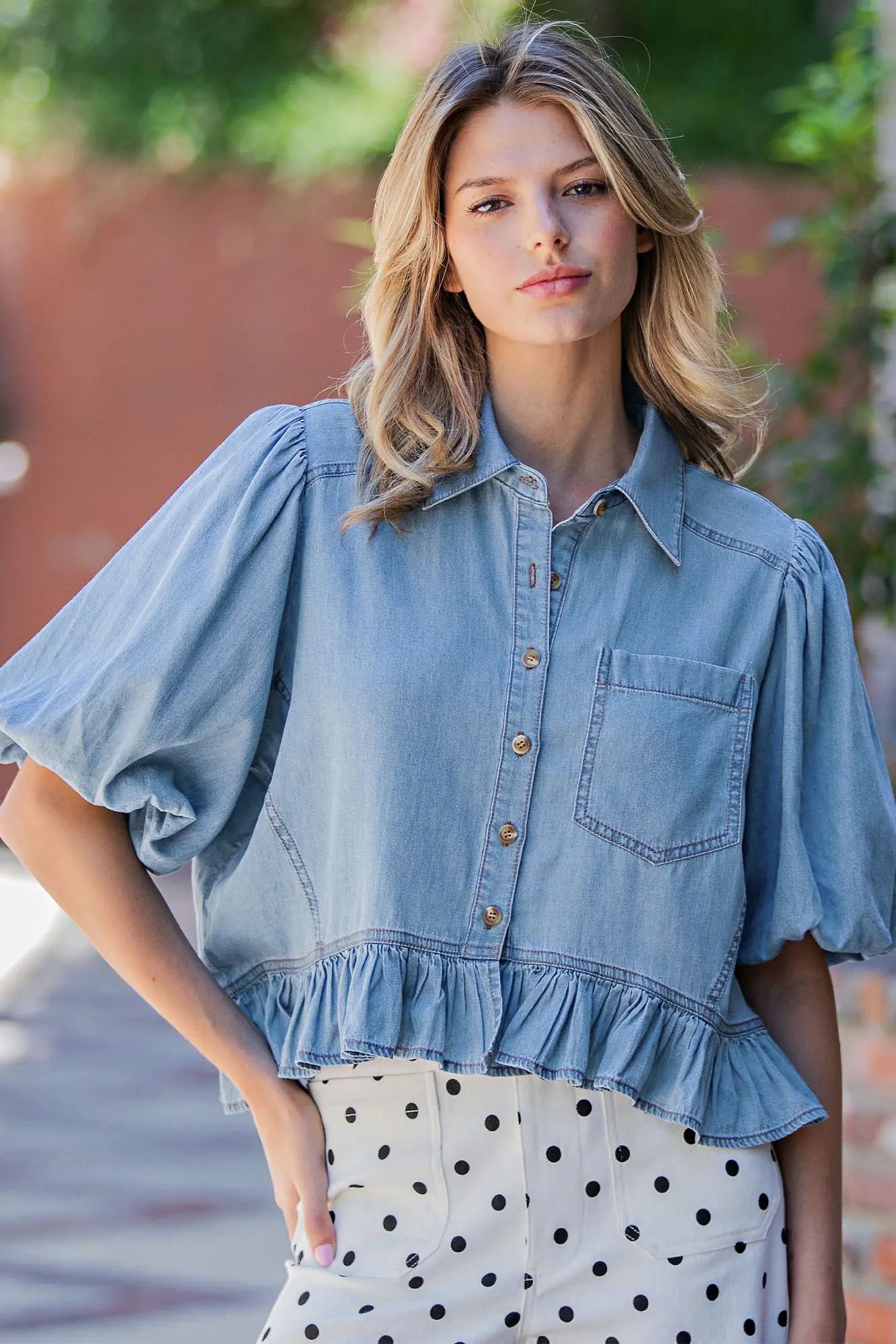 Denim Puff Sleeve Blouse