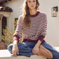 Navy Mixed Knit Stripe Pullover