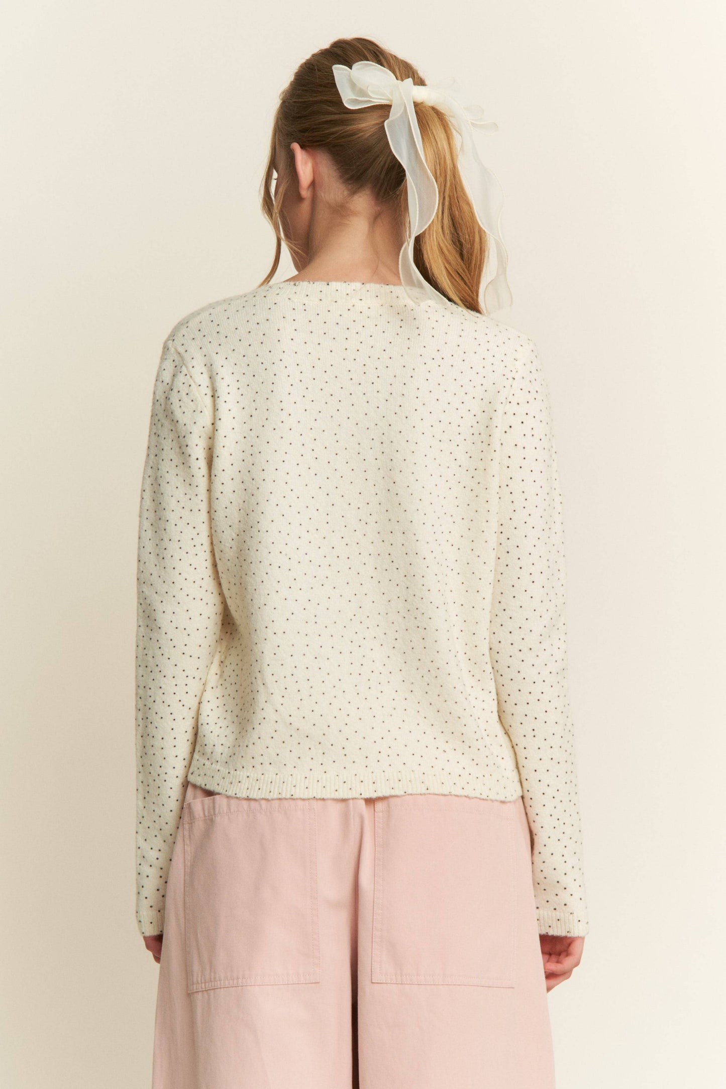 Polka Dot Knit Cardigan — Grey