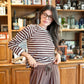 Scalloped Stripe Sweater Top