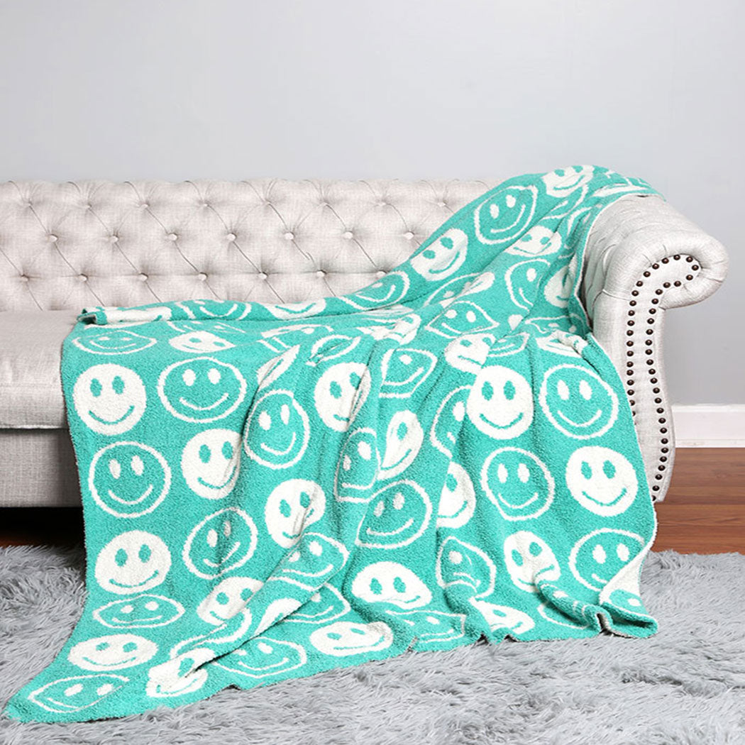 Smiley Face Throw Blanket - Teal