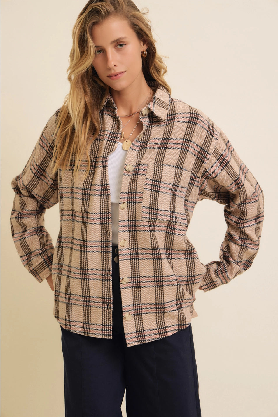 Brushed Plaid Button-Down Shacket