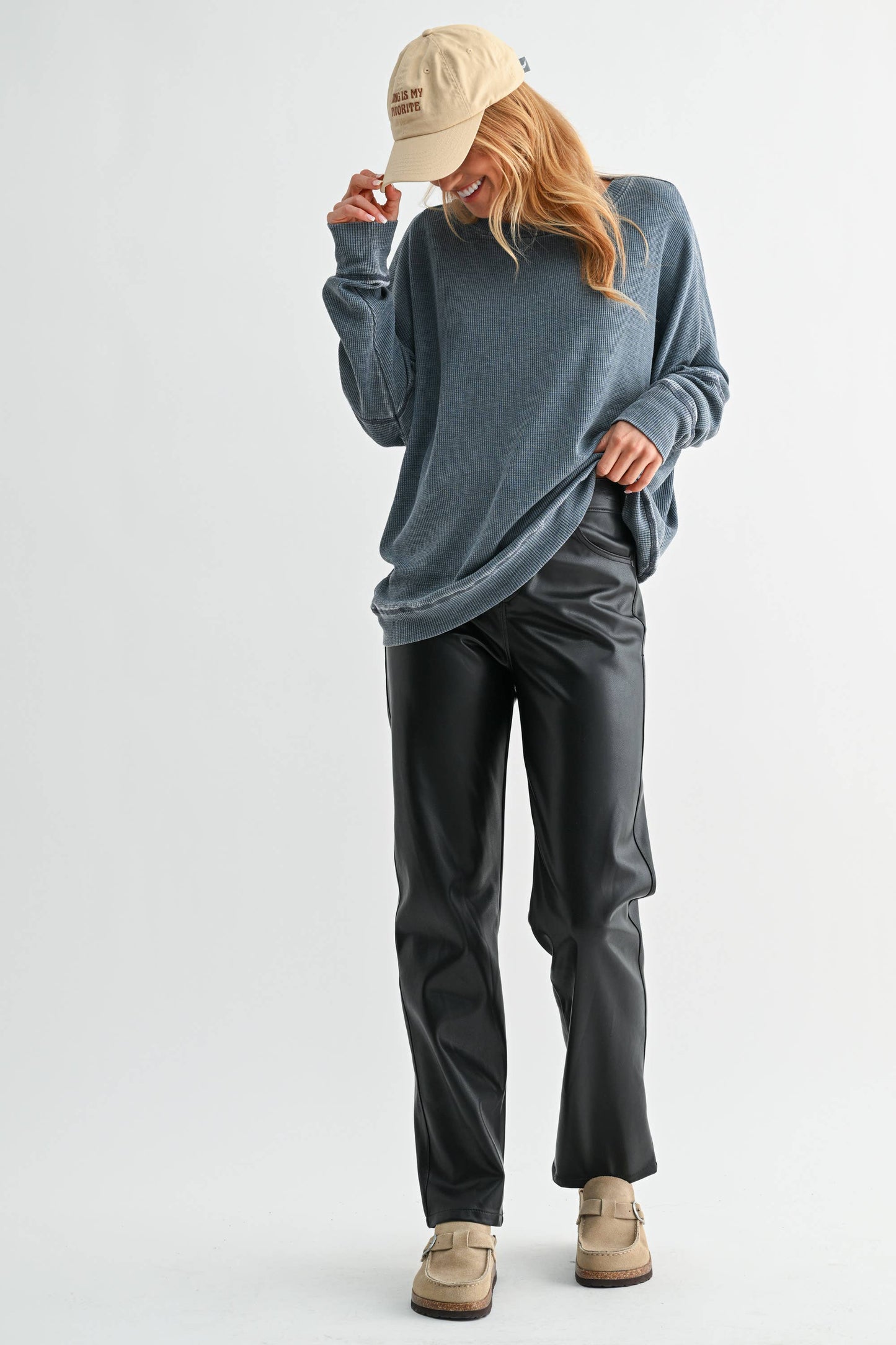 Navy Waffle Ribbed Pullover