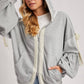 Lace-Trimmed Balloon Sleeve Zip Hoodie