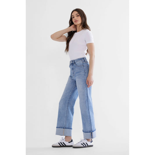 Wide Leg Cuffed Denim