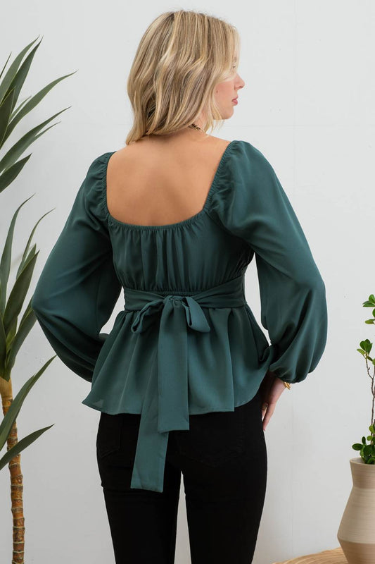 Scoop Neck Back Tie Blouse