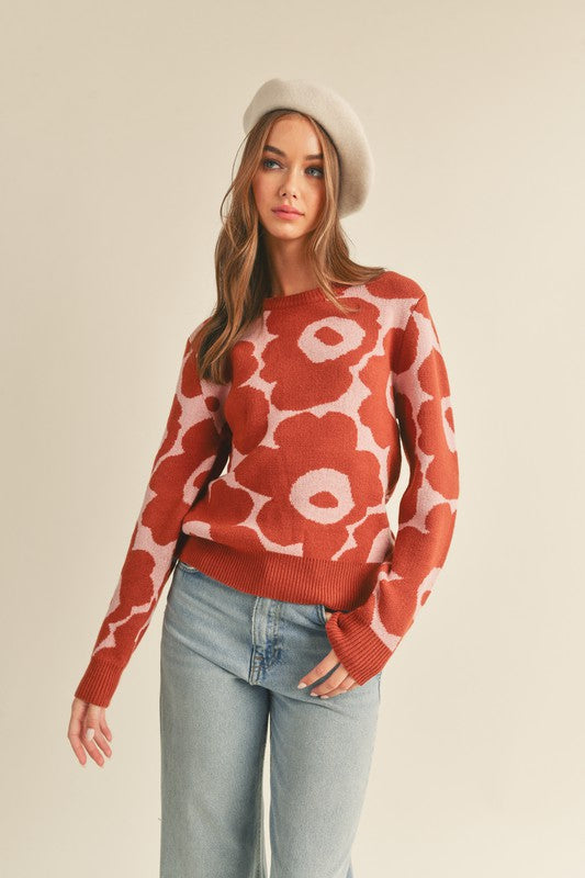 Abstract Floral Knit Sweater