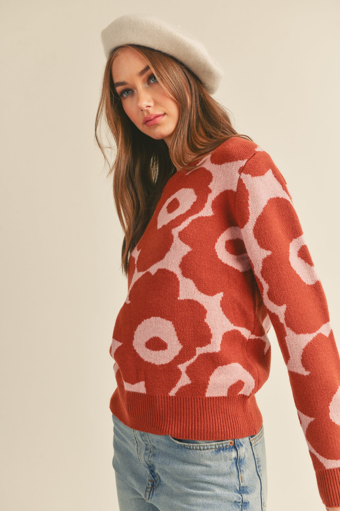Abstract Floral Knit Sweater