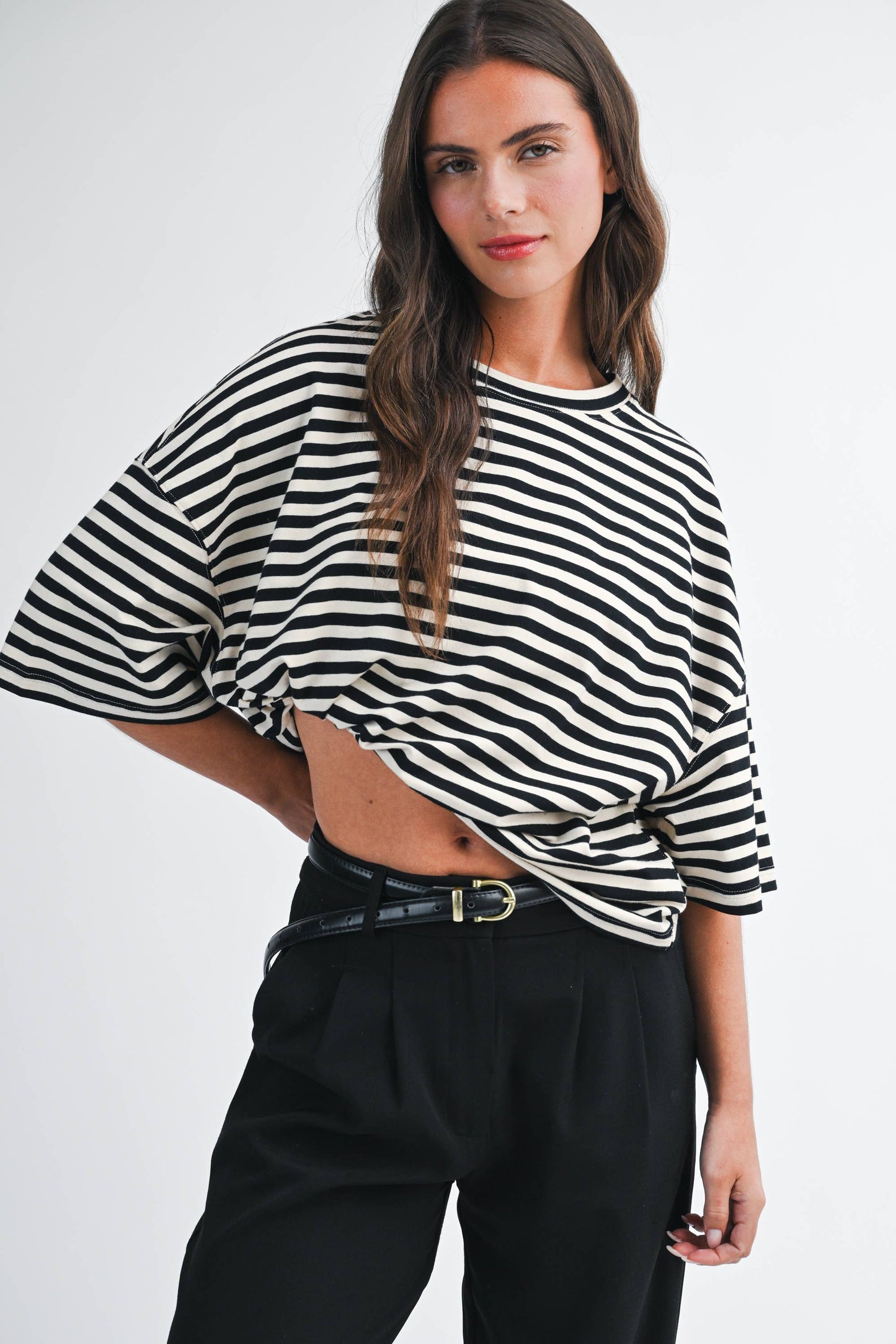 Oversized Stripe Boyfriend Tee I Oat