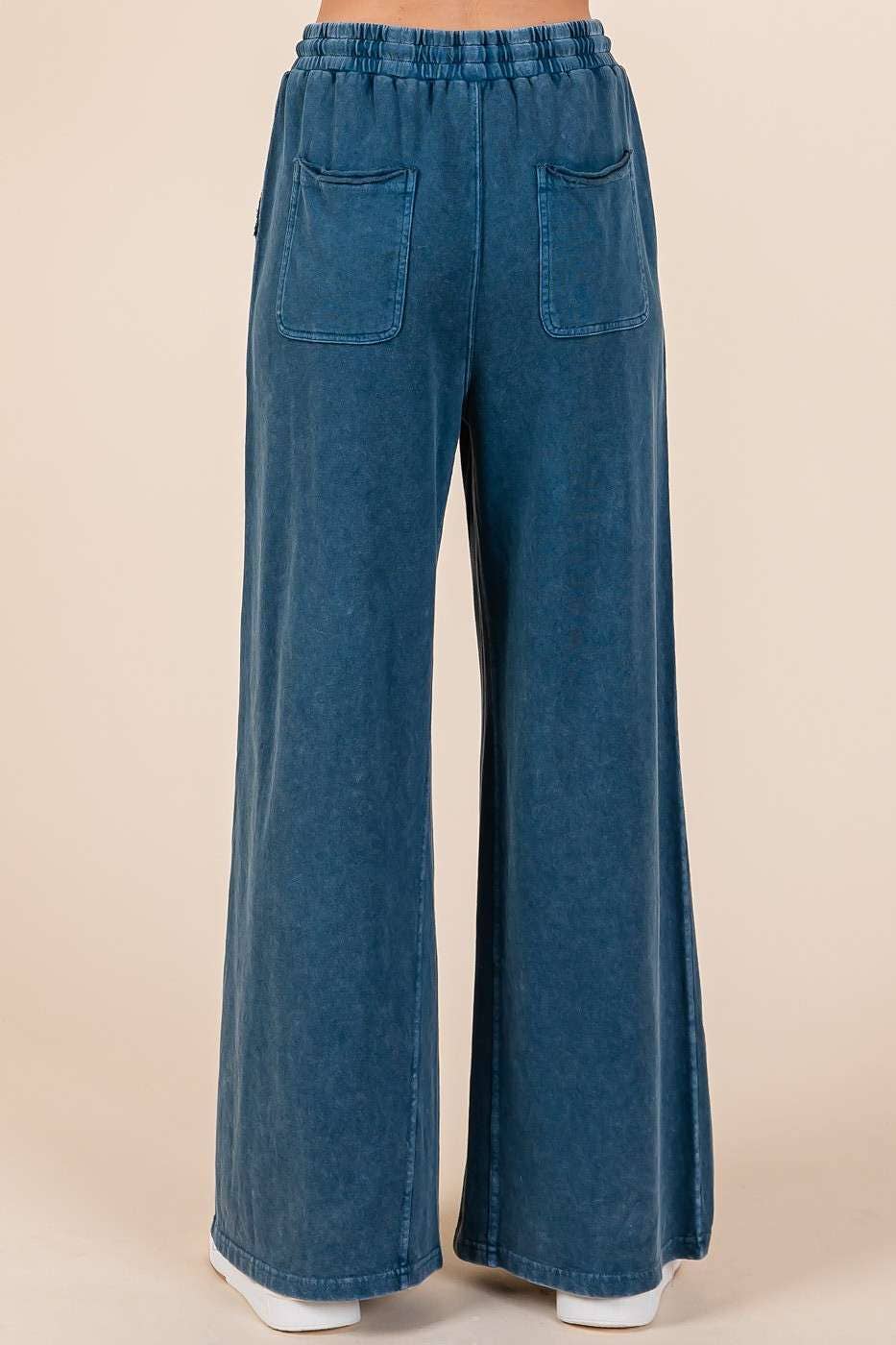French Terry Wide Leg Pants I Blue
