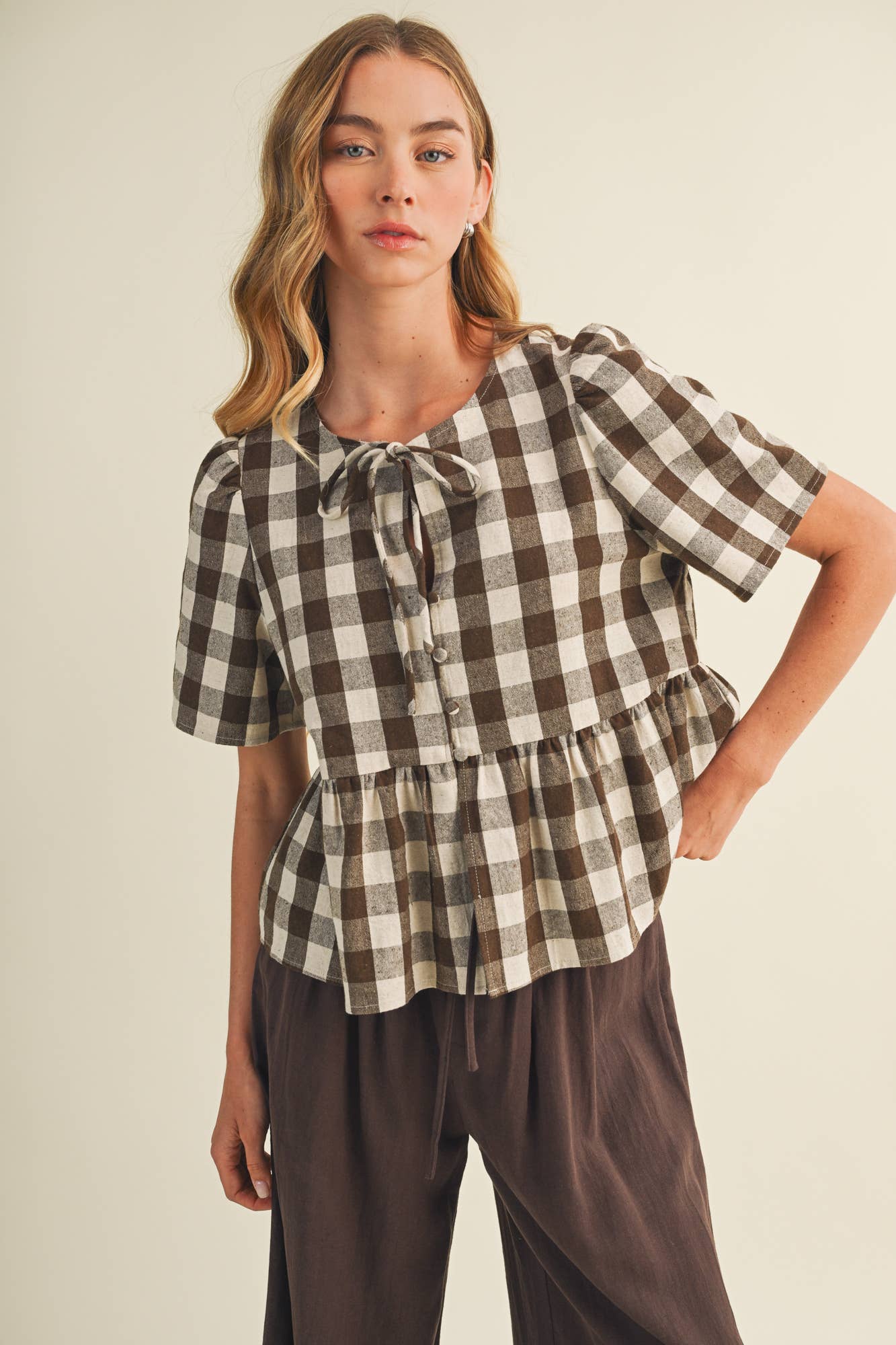 Gingham Peplum Blouse