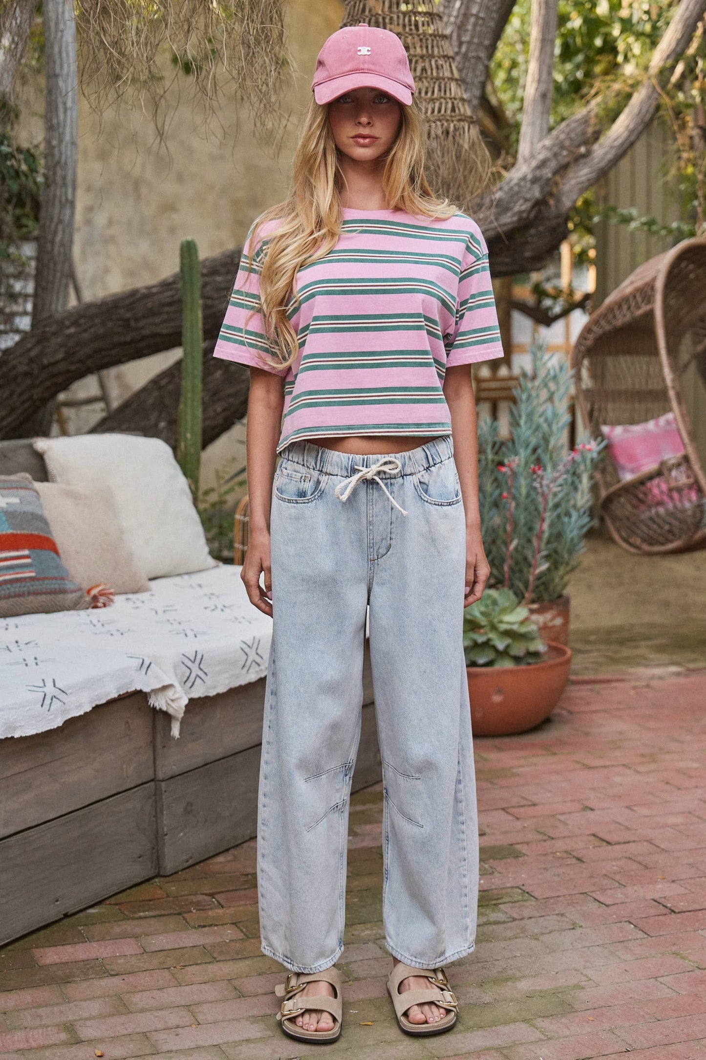 Vintage Washed Striped Cotton Tee