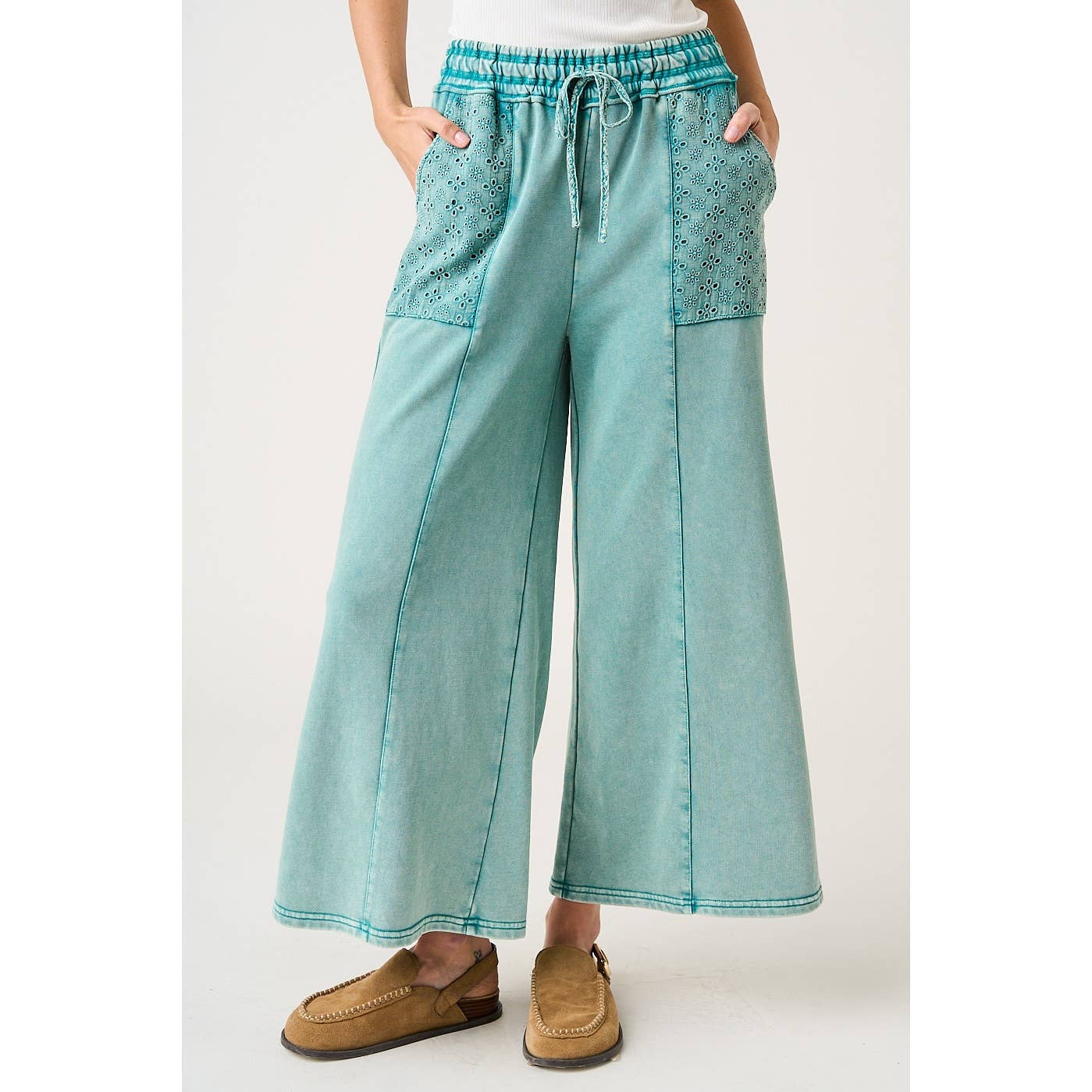 Eyelet Lace Pocket Wide Leg Pants