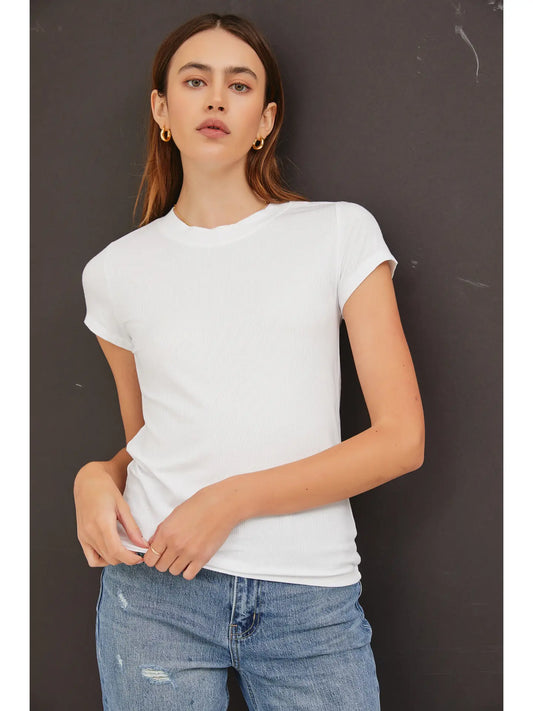 Ribbed Crew Neck Top I White