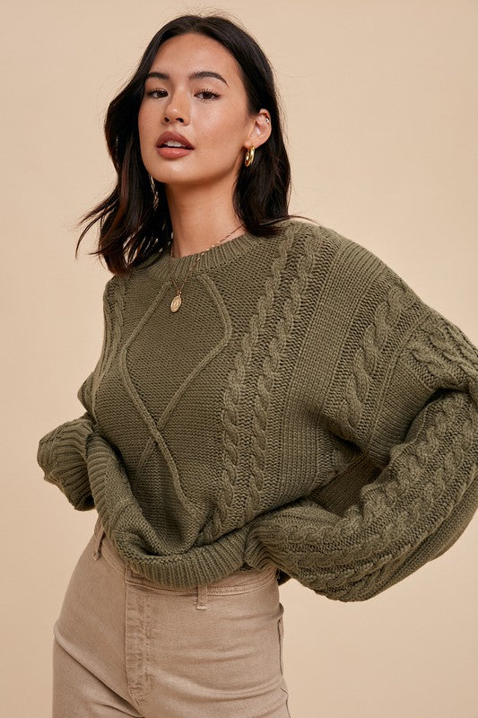 Olive Cable Knit Sweater