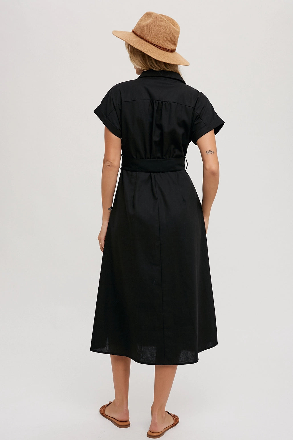 Button Down Belted Midi Dress