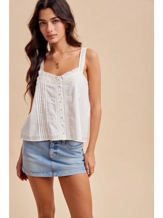 Lace Trim Button Tank