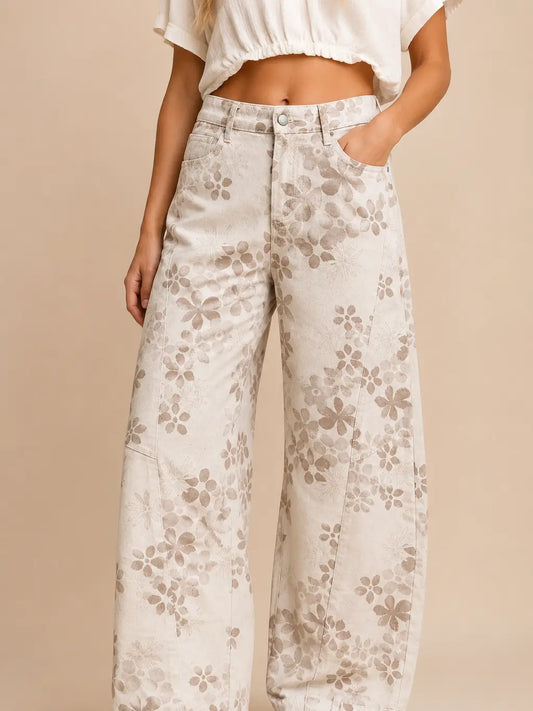 Floral Wide Barrel Leg Jeans