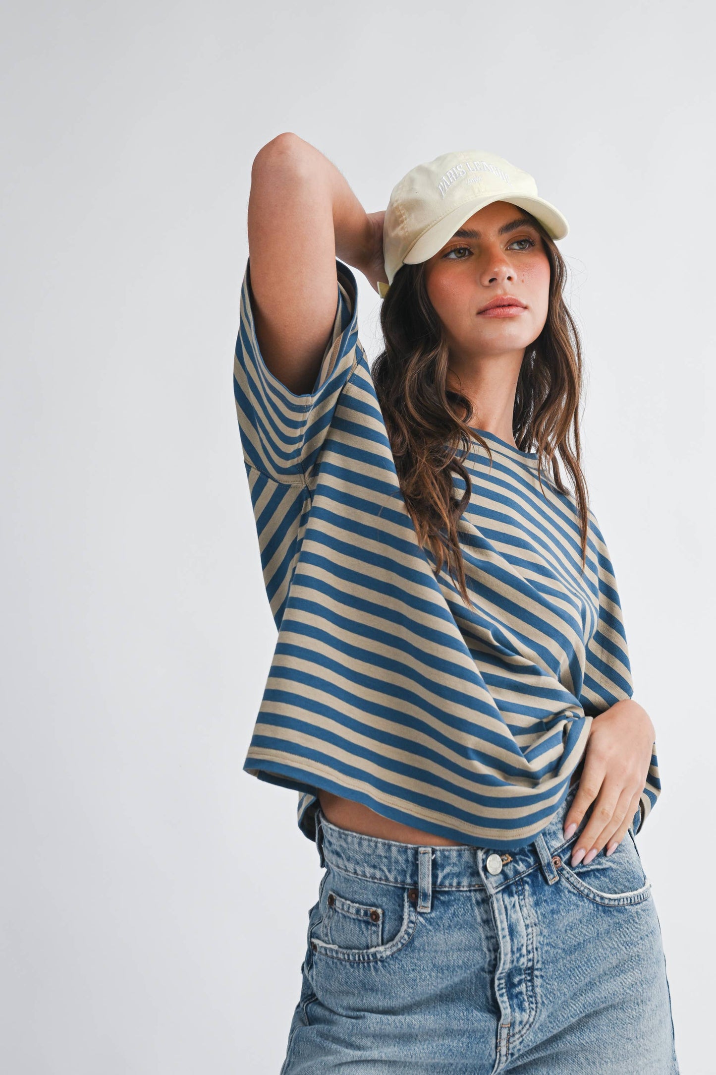 Oversized Stripe Boyfriend Tee I Gray