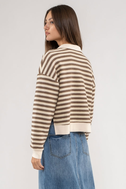 Drop Sleeve Collared Knit Sweater