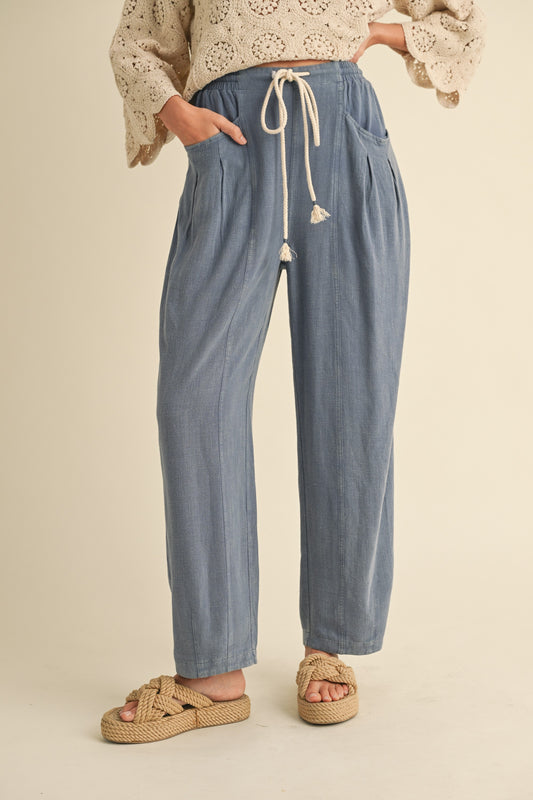 Linen Blend Barrel Pants