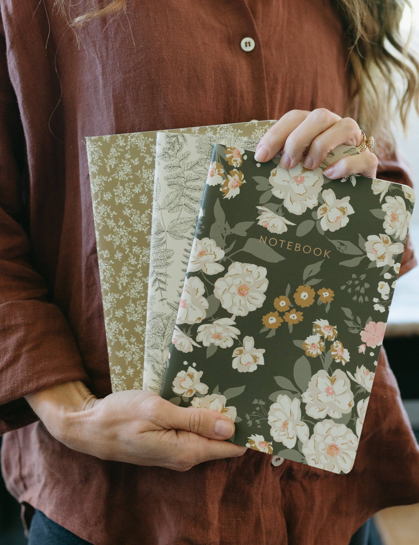 Reverie Notebooks | Set of 3 | Ferns, Green & Gold Florals