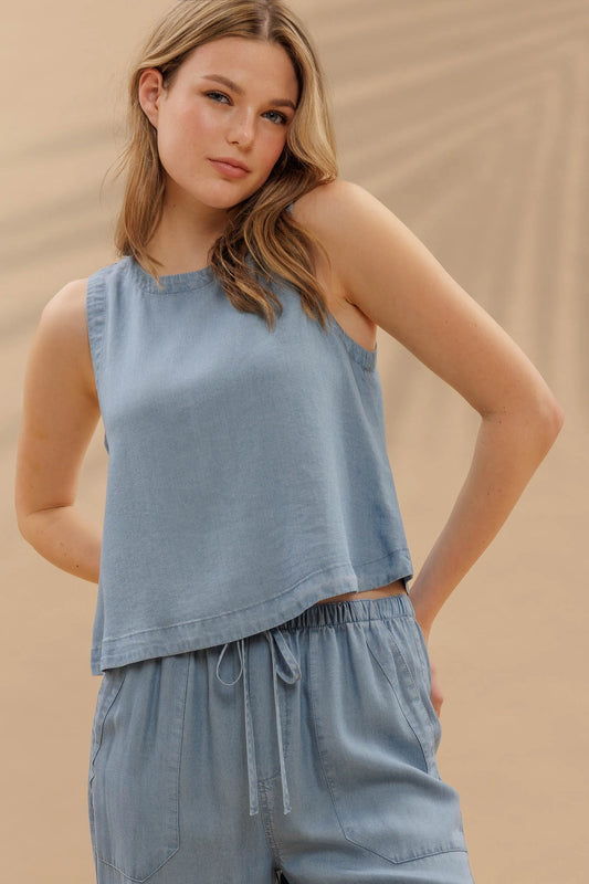 Sleeveless Chambray Top