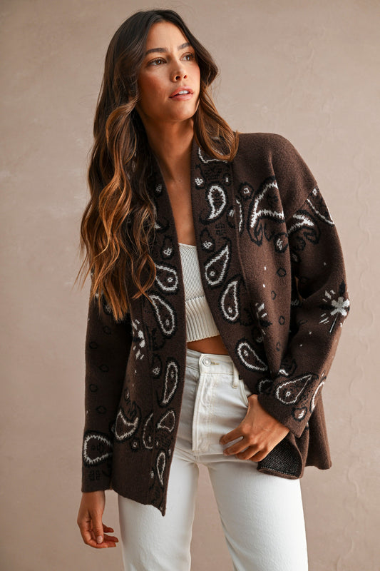 Chocolate Brown Paisley Cardi