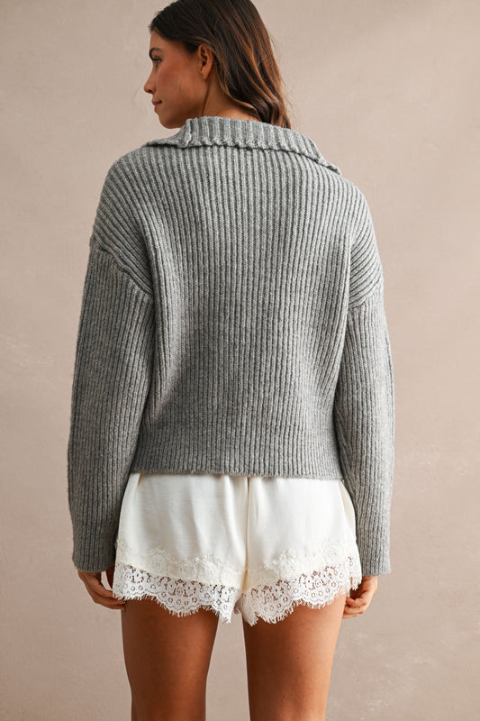 Ribbed Zip-Up Sweater