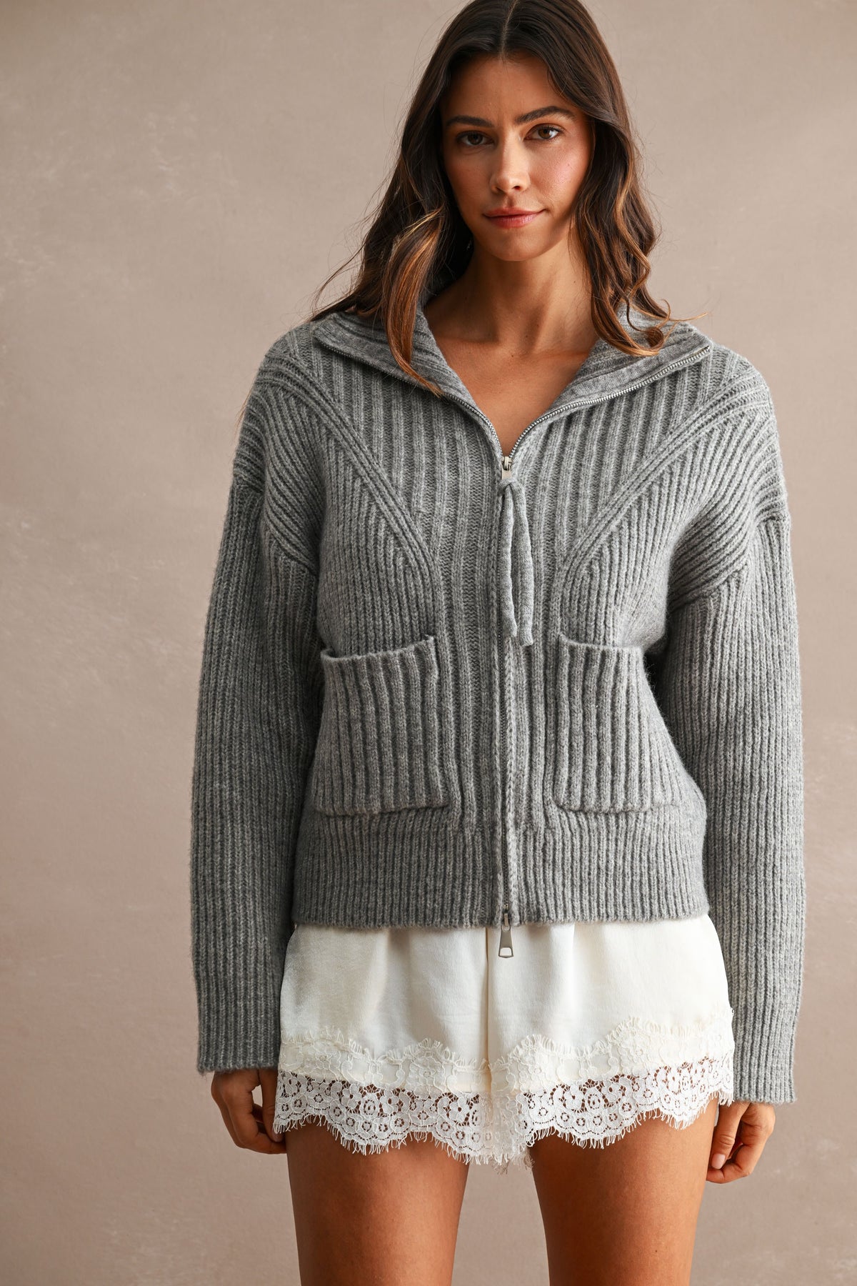 Ribbed Zip-Up Sweater
