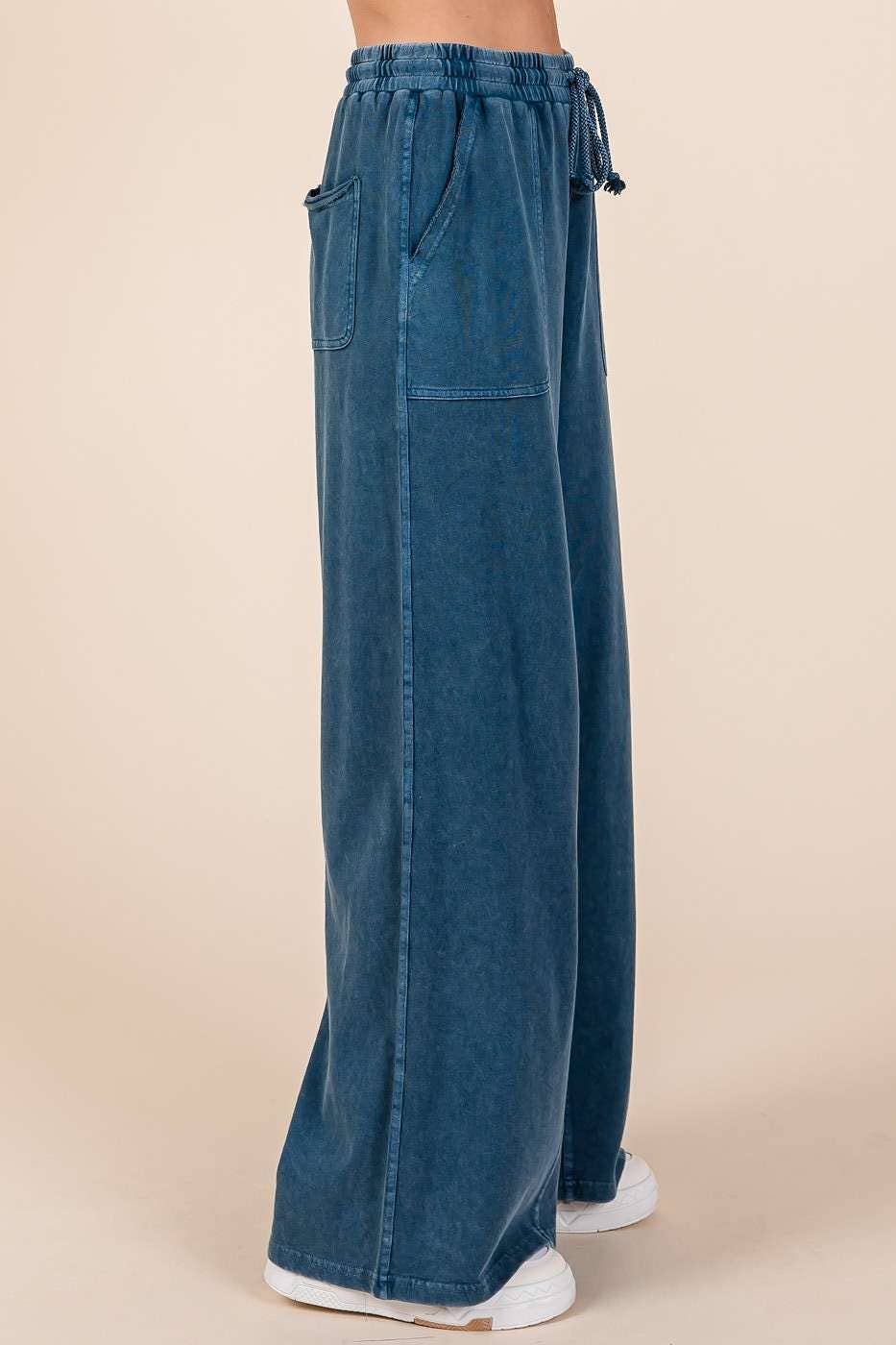 French Terry Wide Leg Pants I Blue