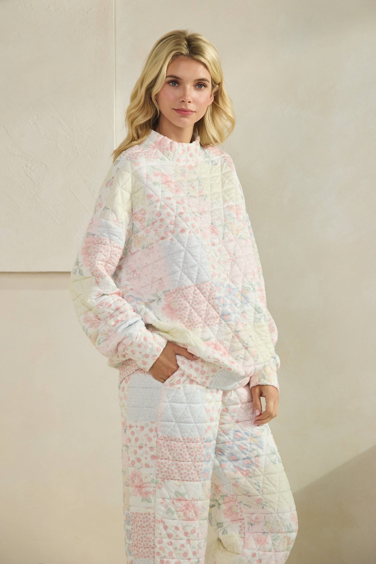 Quilted Floral Mockneck