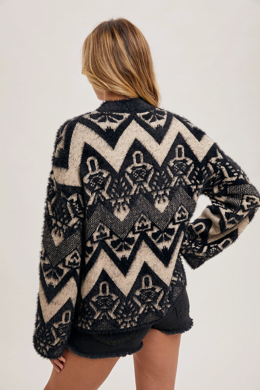 Aztec Mock Neck Knit Sweater