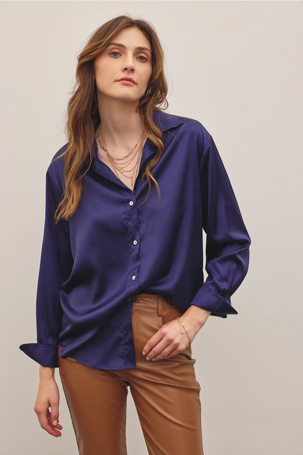 Long Sleeve Satin Blouse