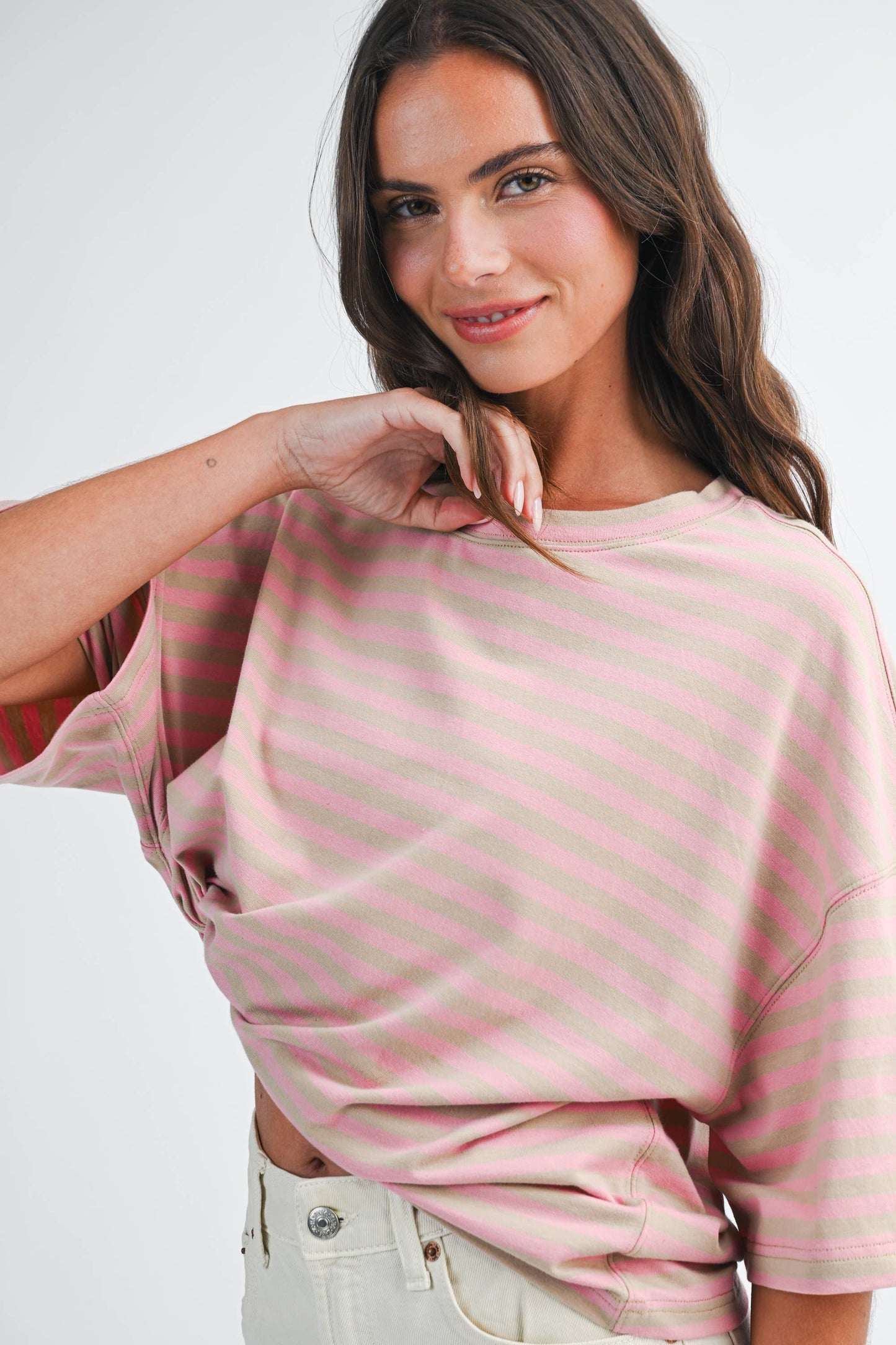 Oversized Stripe Boyfriend Tee I Oat
