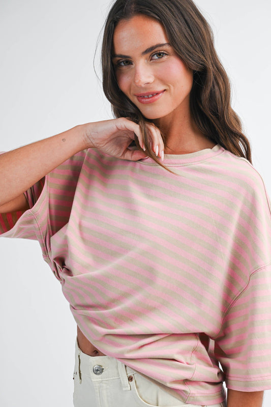 Oversized Stripe Boyfriend Tee I Oat