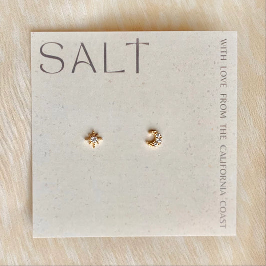 Star & Moon Studs | Gold