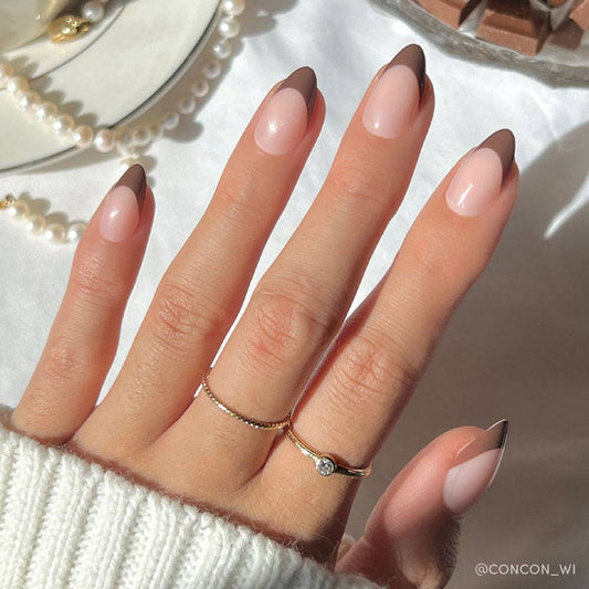 Chocolate Press-On Nails | Brown French Tip