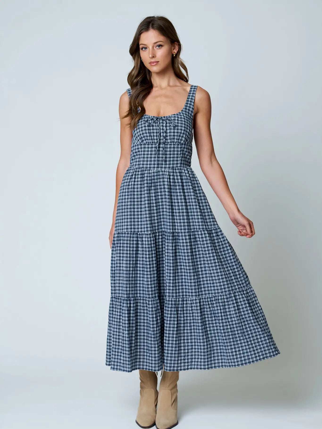 Plaid Contrast Stitch Dress