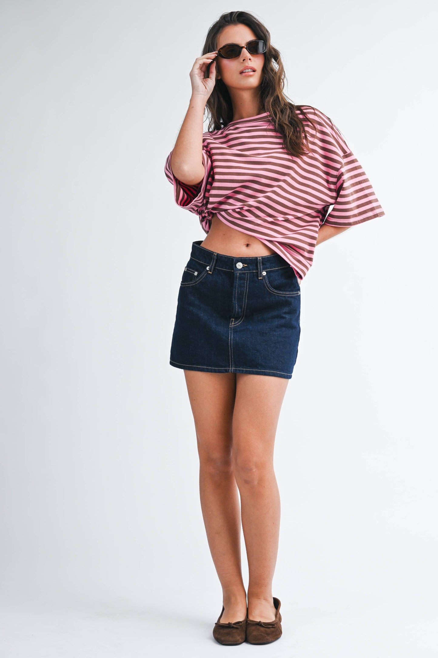 Oversized Stripe Boyfriend Tee I Pink