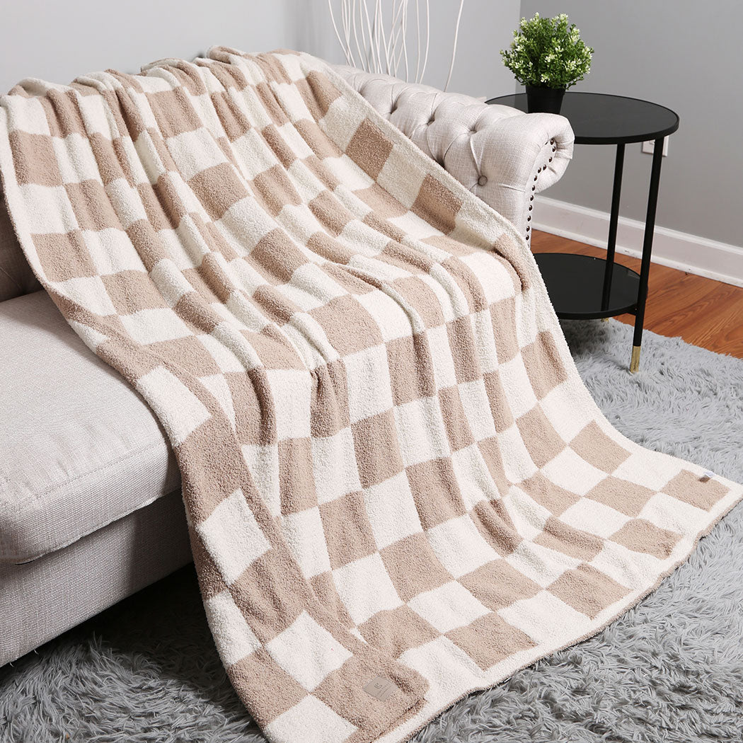 Checkered Throw Blanket - Beige