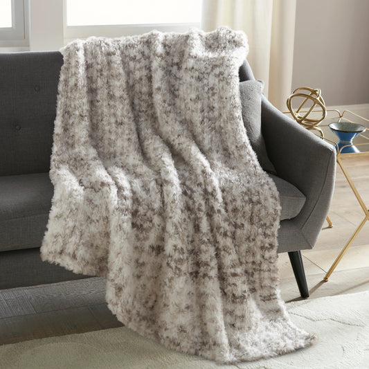 Ivory Gray Yarn Faux Rabbit Fur Throw