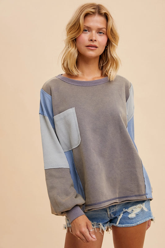 Garment Washed Contrast Top