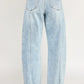 High Rise Barrel Jeans with Tie