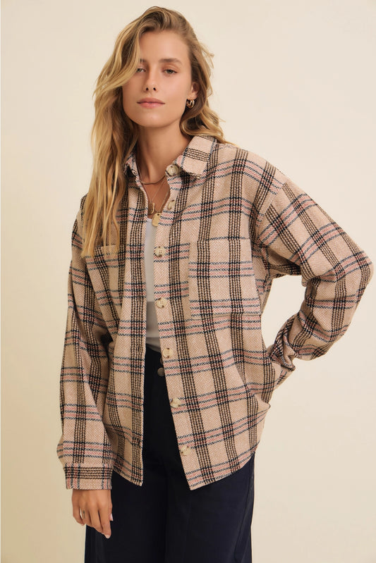 Brushed Plaid Button-Down Shacket